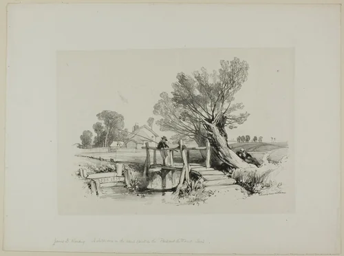 Landscape with Boy Fishing by James Duffield Harding, print, 1818-1863