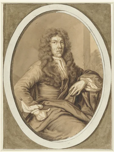 Portret van een jonge man, in ovaal by Cornelis Dusart, drawing, 1670-1704