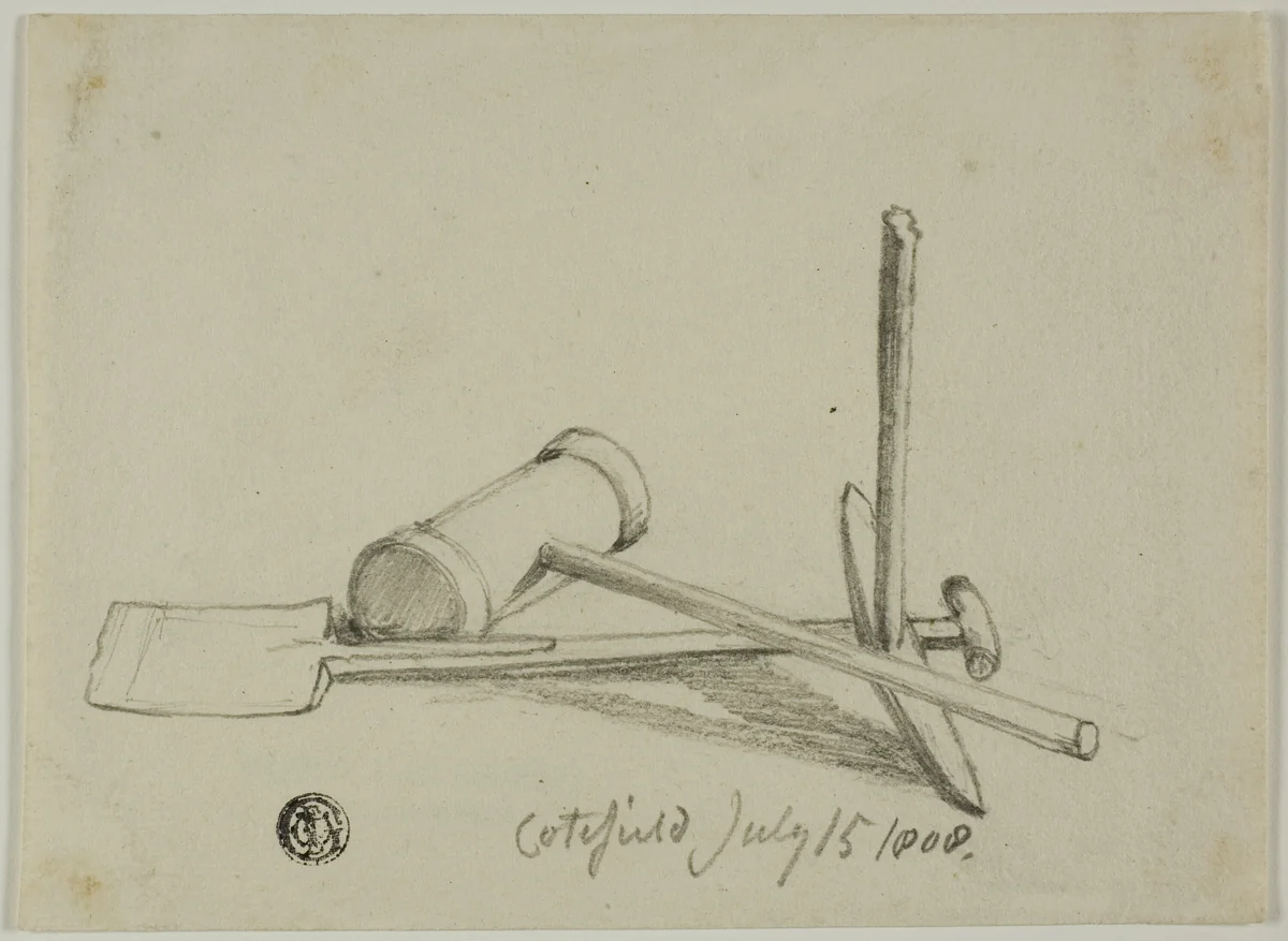 Mallet, Pick and Shovel by Joshua Cristall, drawing, 1808-1847