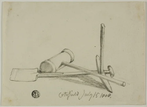 Mallet, Pick and Shovel by Joshua Cristall, drawing, 1808-1847