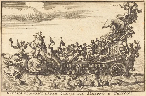 Barcha di musici rapra Clauco dio Marino e Tritoni by Balthasar Moncornet
Remigio Cantagallina, print, 1600-1668