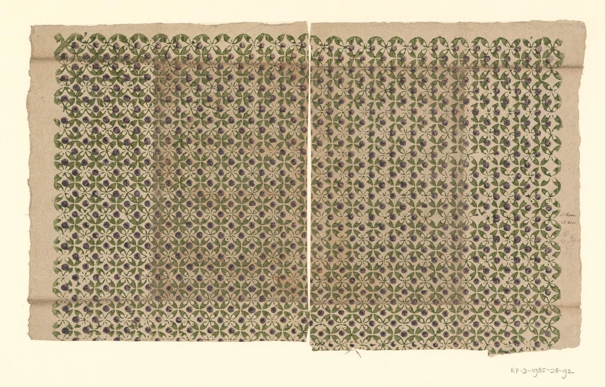 Twee bladen met patroon van elkaar overlappende cirkels en stip by anonymous, other, 1750-1900