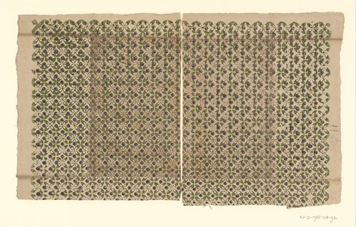 Twee bladen met patroon van elkaar overlappende cirkels en stip by anonymous, other, 1750-1900