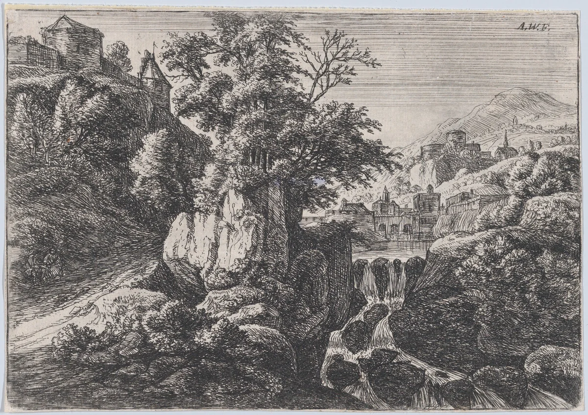 The Triple Cascade by Anthonie Waterloo, print, 1620-1690
