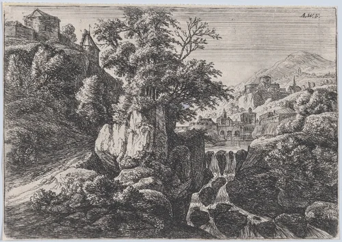 The Triple Cascade by Anthonie Waterloo, print, 1620-1690