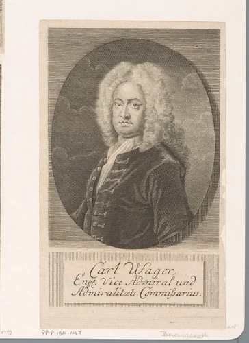 Portret van Charles Wager by Martin Bernigeroth, print, 1728