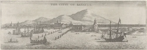 Gezicht op Batavia met schepen by Wenceslaus Hollar, print, 1669