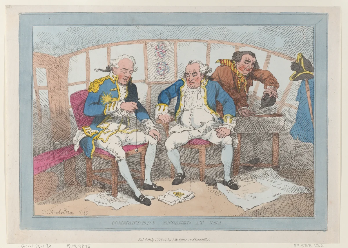 Commanders Engaged at Sea by Thomas Rowlandson, print, 1785-1802