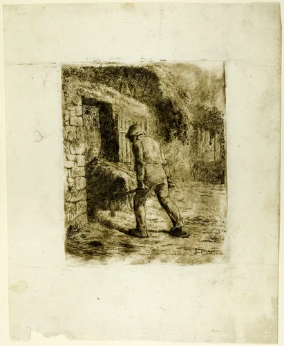 Peasant with a Wheelbarrow by Jean-François Millet, print, 1855