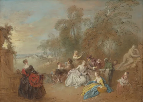 On the Terrace by Jean Baptiste Joseph Pater, painting, 1730-1735