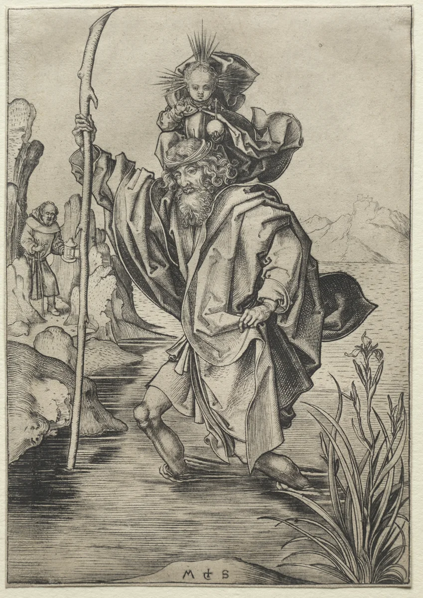 St. Christopher by Martin Schongauer, print, 1470-1485