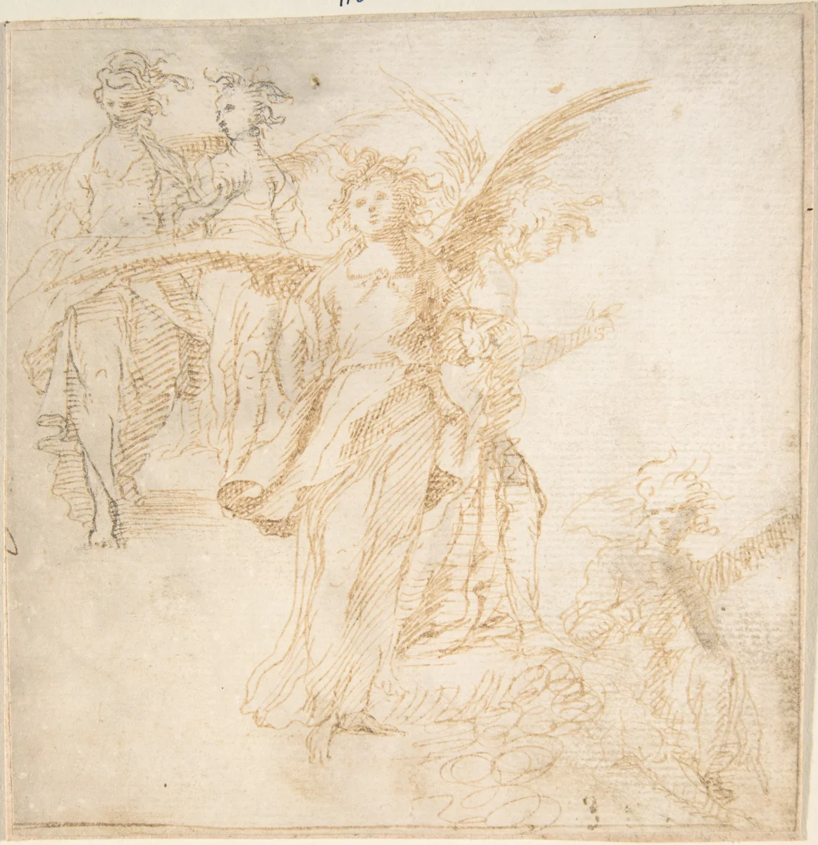 Studies for Figures of Five Angels by anonymous, drawing, 1600-1700