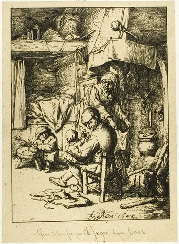 A Father and his Family by Charles-Émile Jacque, print, 1844