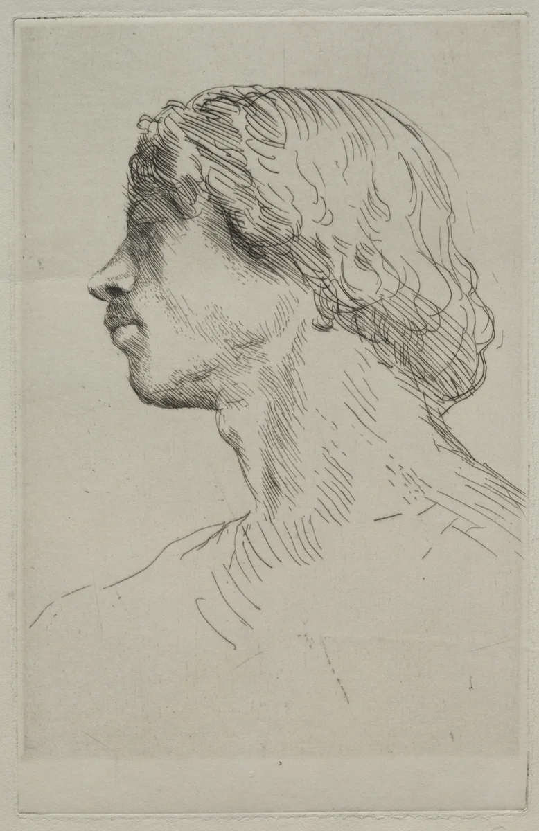 Head of a Model by Alphonse Legros, print, 1857-1911