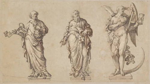 Sculpture Designs for Saint Peter, Saint Paul, and the Angel of Death by anonymous, drawing, 1600-1640