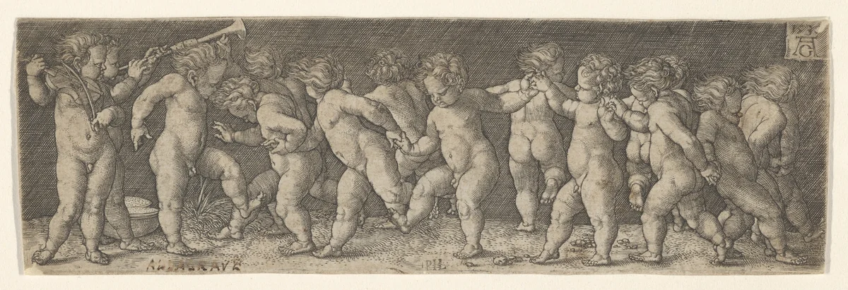 Fifteen Nude Children Dancing by Heinrich Aldegrever, print, 1535