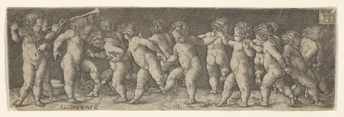 Fifteen Nude Children Dancing by Heinrich Aldegrever, print, 1535