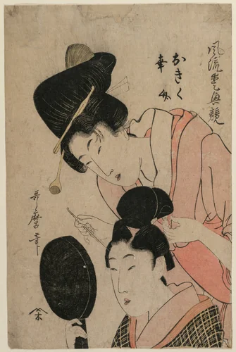 The Lovers Okiku and Kozuke (from the series An Elegant Comparison of Charming Features) by Kitagawa Utamaro II, print, 1804-1807