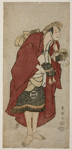 The Actor Sakata Hangoro III as the Groom Abumizuri no Iwazo in Koriyama, Actually Kurisaka Taro Tomonori (SAndai-me Sakata Hangoro no Koriyama no Umakata Abumizuri no Iwazo, jitsuwa Kurisaka Taro Tomonori) by Toshusai Sharaku (東洲斎 写楽), print, 1789-1799
