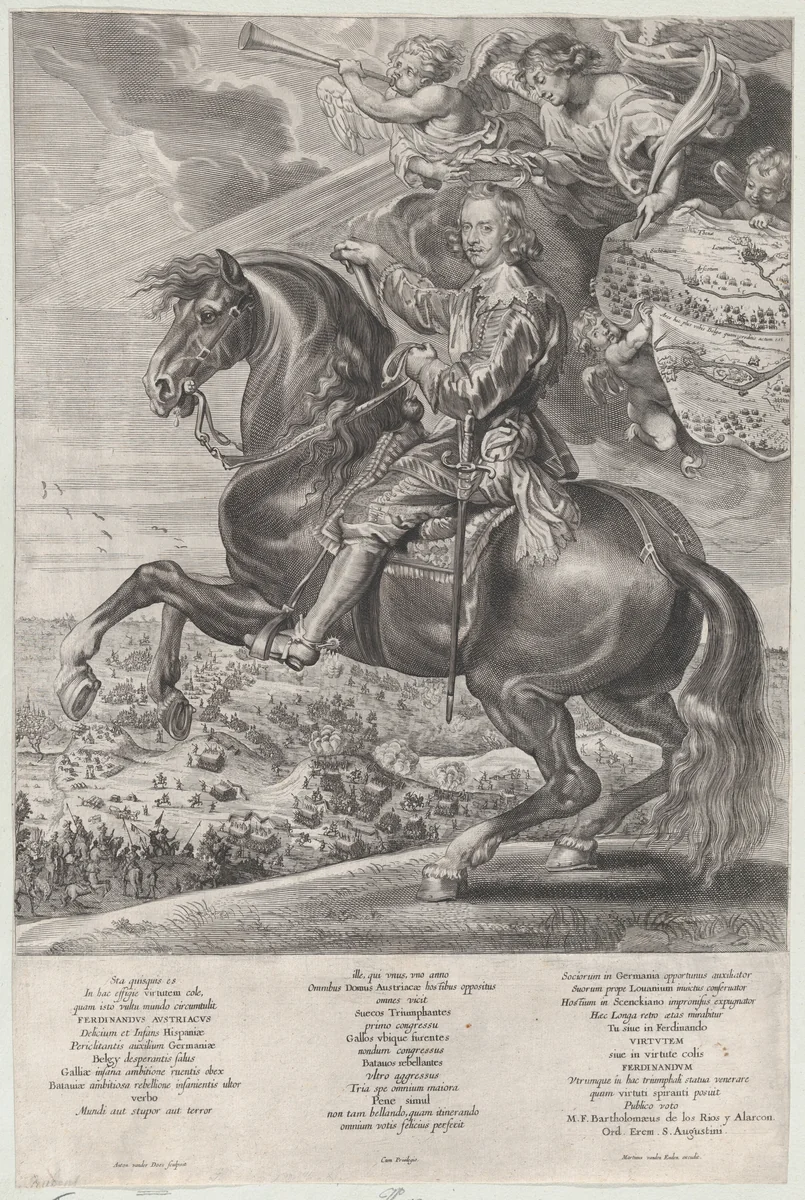 Portrait of Cardinal-Infante Ferdinand of Austria, on horseback by Anton van der Does, print, 1625-1659