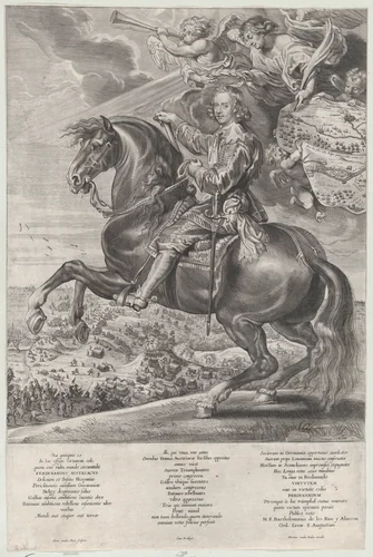 Portrait of Cardinal-Infante Ferdinand of Austria, on horseback by Anton van der Does, print, 1625-1659
