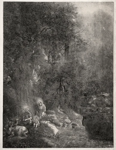 Holy Family with Deer by Rodolphe Bresdin, print, 1871
