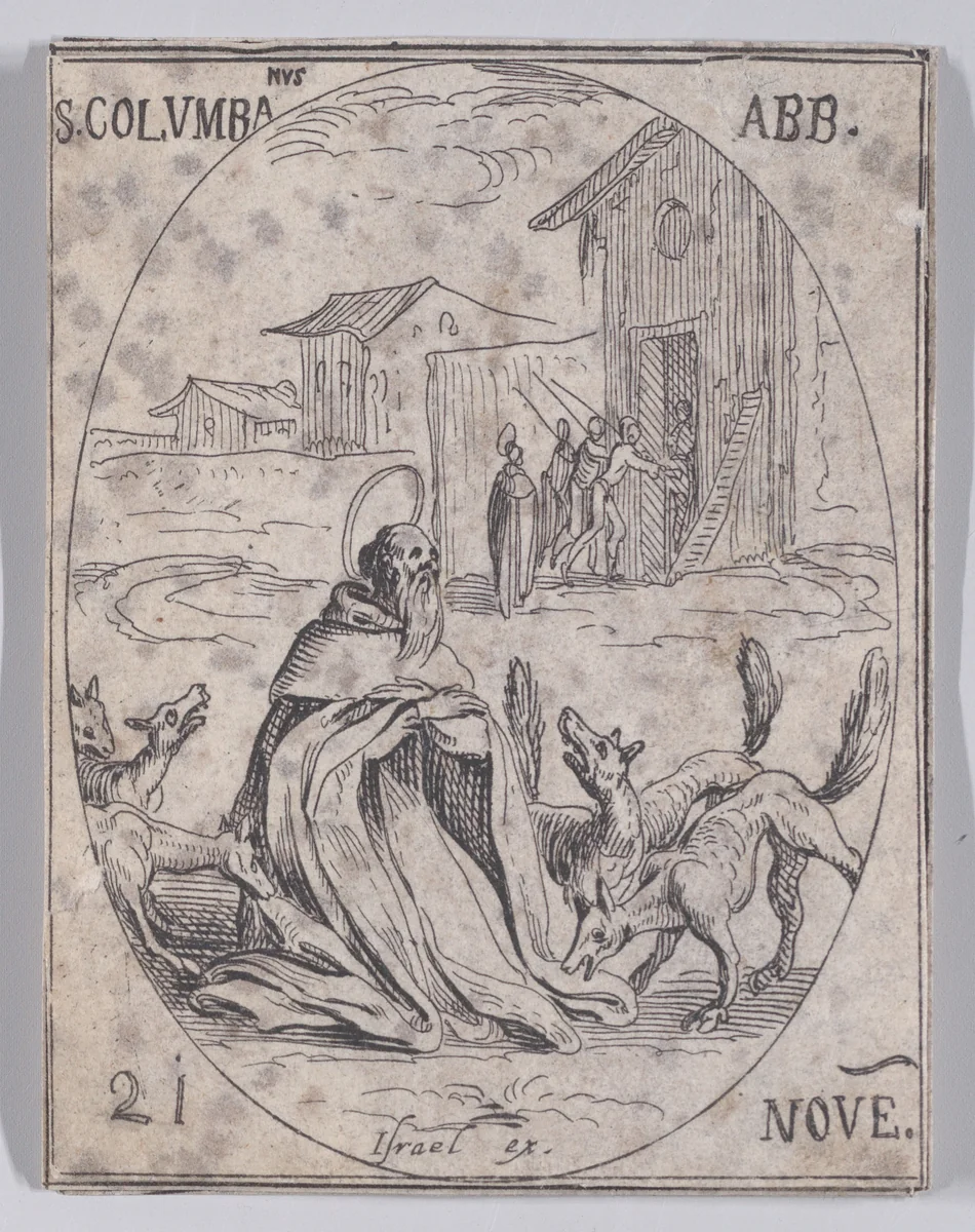 S. Colomban, abbé (St. Colomban, Abbot), November 21st, from "Les Images De Tous Les Saincts et Saintes de L'Année" (Images of All of the Saints and Religious Events of the Year) by Jacques Callot, print, 1636