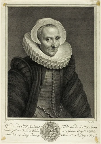 Portrait of a Sixty-year-old Woman, from Recueil d'estampes d'après les plus célèbres tableaux de la Galerie Royale de Dresde by Pieter Tanjé, print, 1753-1757