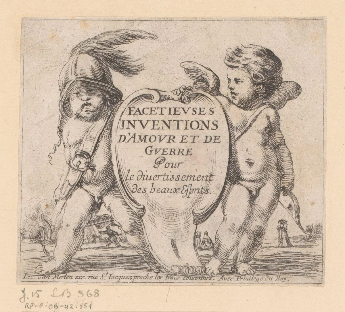 Titelprent met twee putti by François Collignon, print, 1620-1687