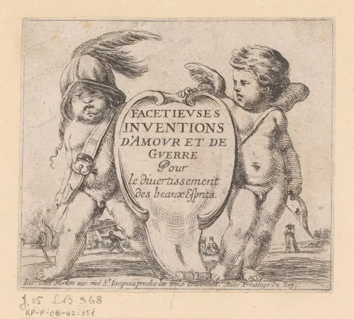 Titelprent met twee putti by François Collignon, print, 1620-1687