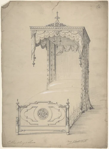 Design for Bed and Canopy by Charles Hindley and Sons, drawing, 1841-1884