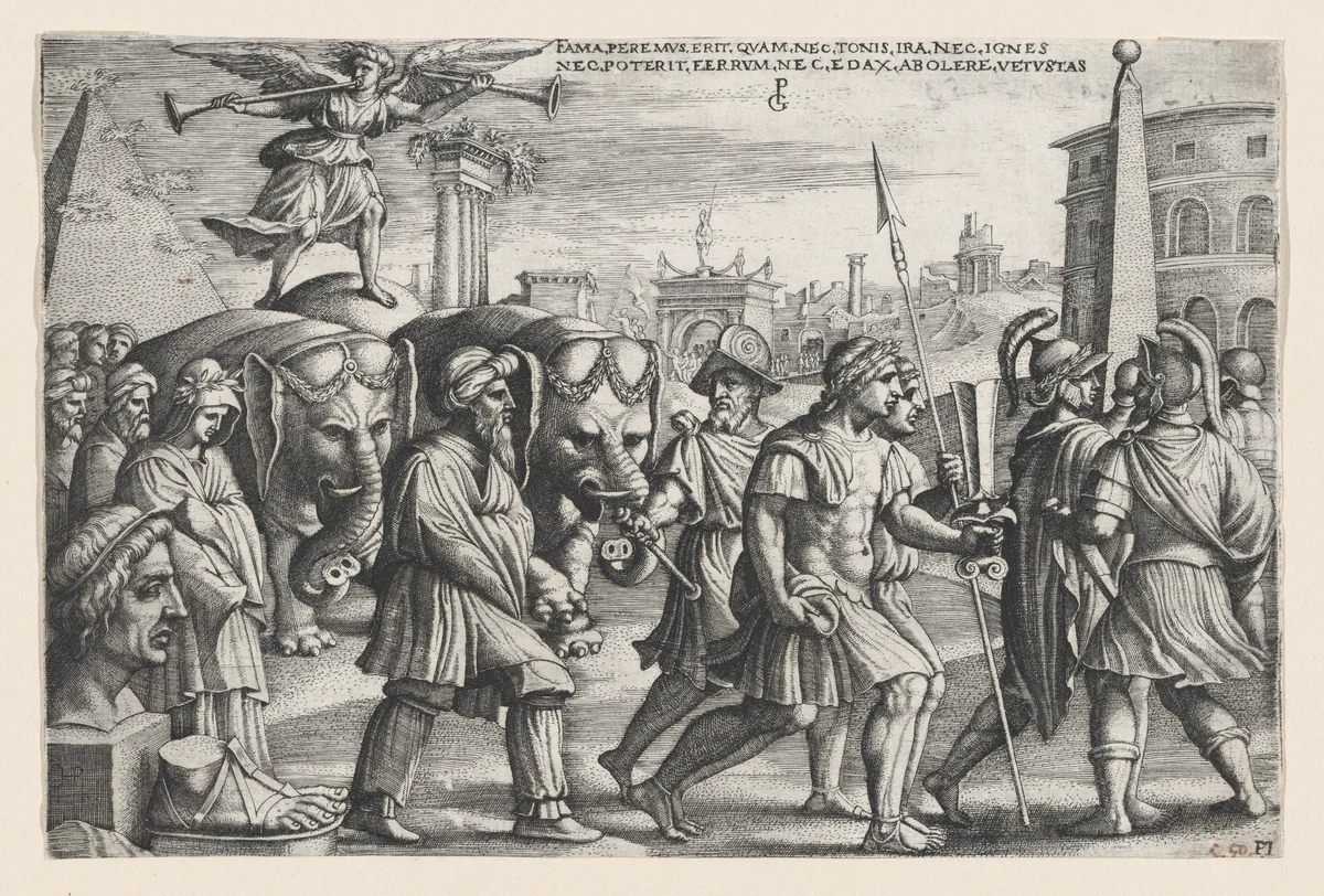 The Triumph of Fame on Chastity, from The Triumphs of Petrarch by Georg Pencz, print, 1529-1549