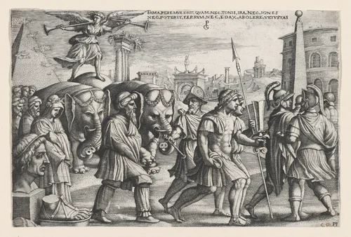 The Triumph of Fame on Chastity, from The Triumphs of Petrarch by Georg Pencz, print, 1529-1549