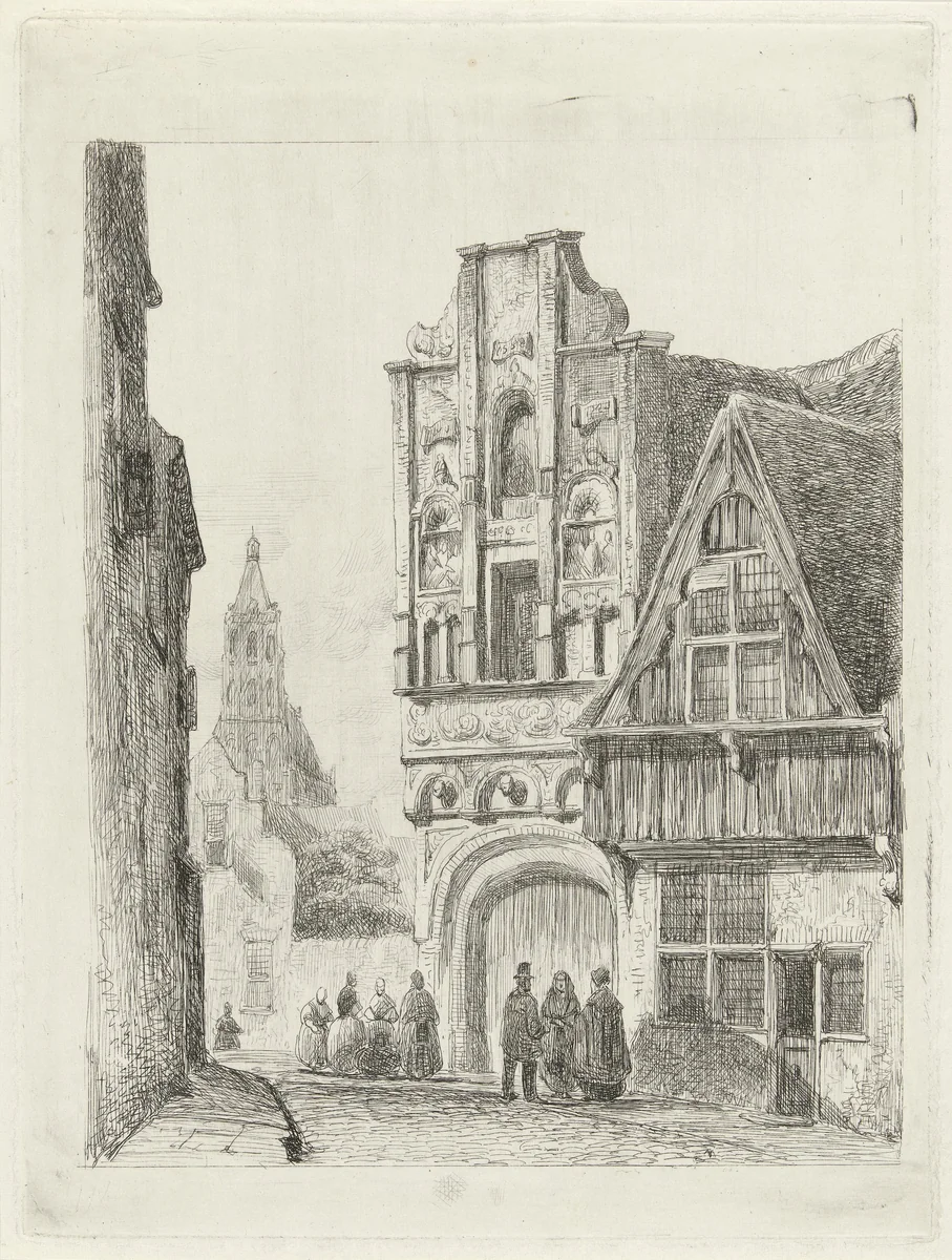 Figuren bij een Renaissance gevel by Lambertus Hardenberg, print, 1879