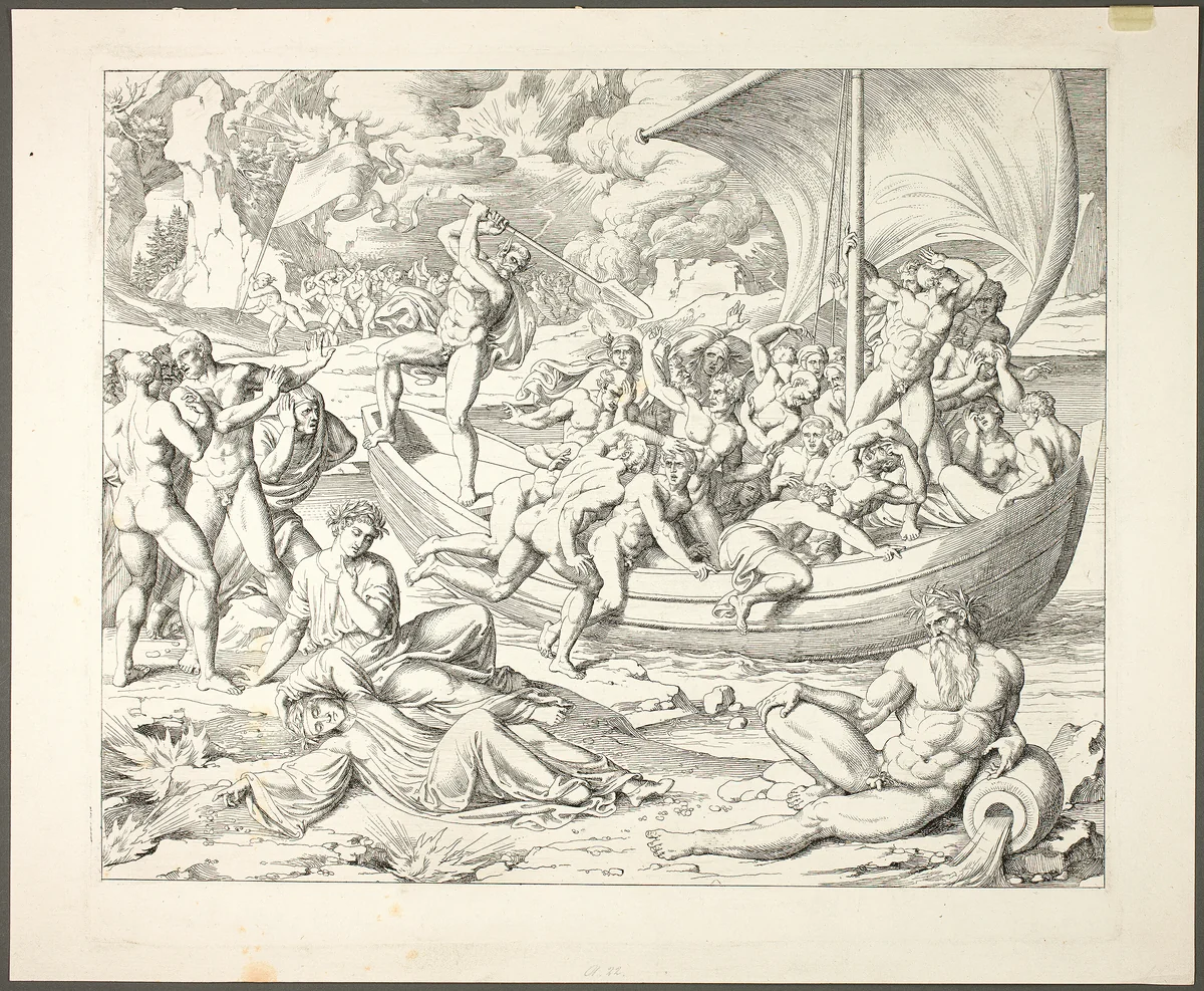 Charon's Bark with Souls Crossing the Styx, plate two from Darstellungen aus Dante's Hölle by Joseph Anton Koch, print, 1808-1809