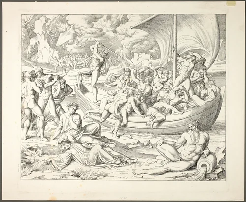 Charon's Bark with Souls Crossing the Styx, plate two from Darstellungen aus Dante's Hölle by Joseph Anton Koch, print, 1808-1809