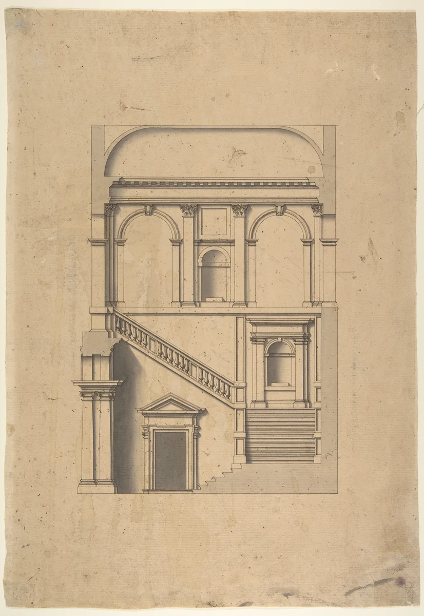Architectural Design in Section by Leonardo Marini, drawing, 1700-1800