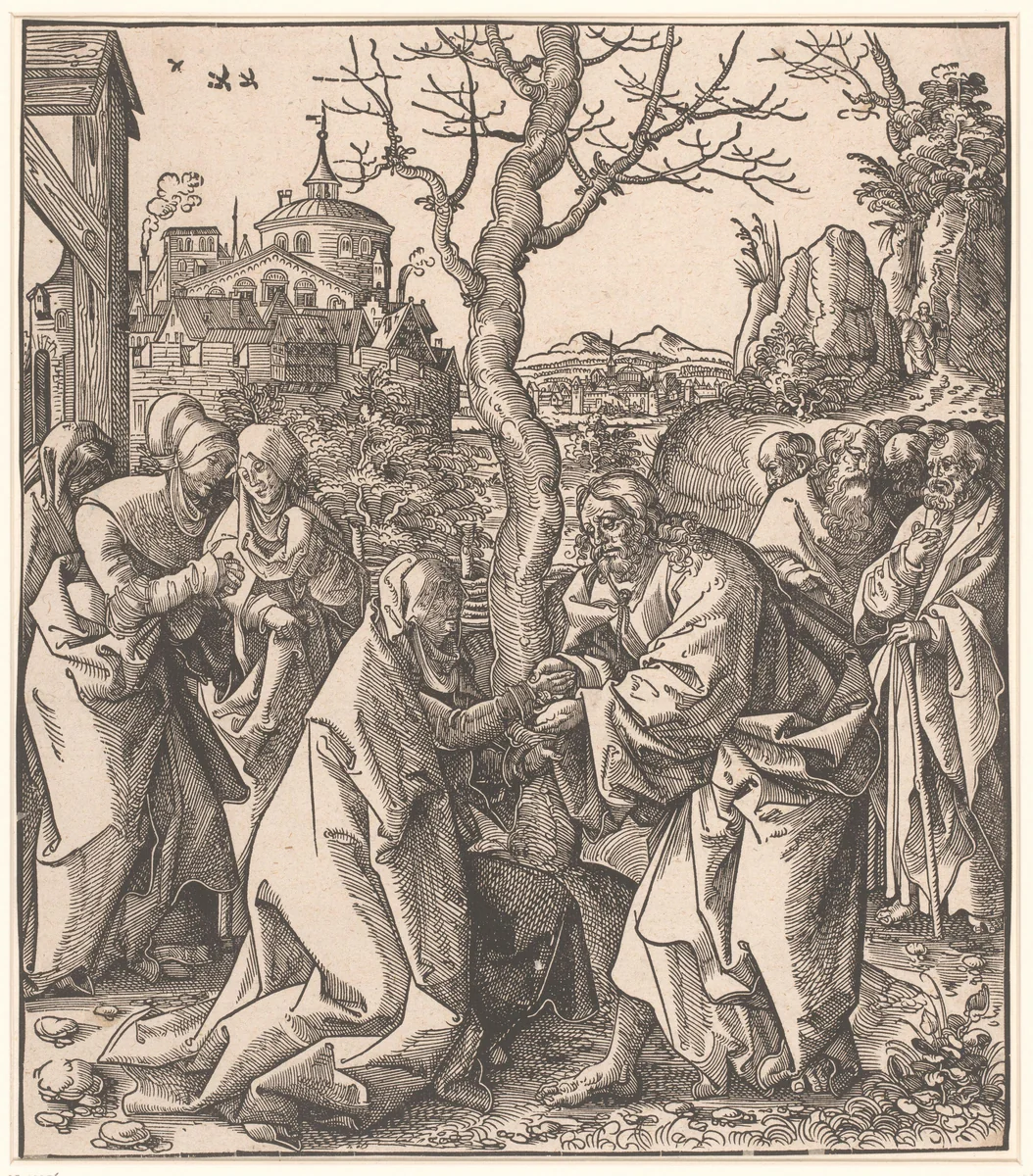 Christus neemt afscheid van zijn moeder by anonymous, print, 1516