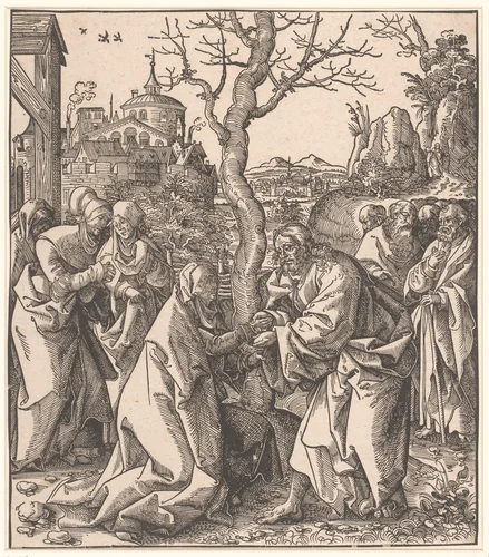 Christus neemt afscheid van zijn moeder by anonymous, print, 1516
