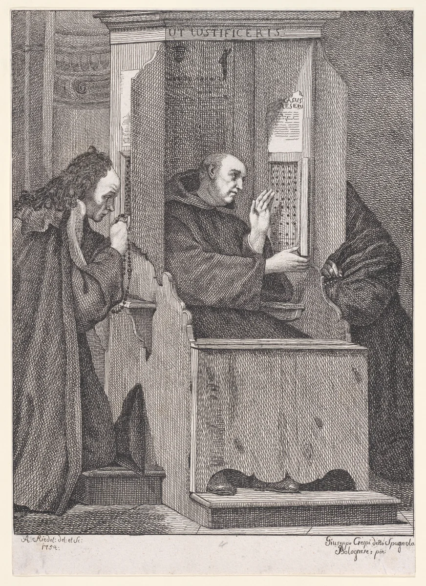 Confession, from "The Seven Sacraments" by Johann Anton Riedel, print, 1754