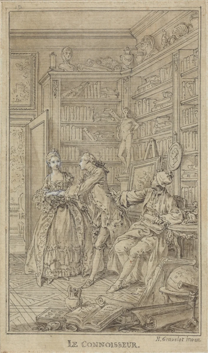 Le Connoisseur by Hubert François Gravelot, drawing, 1765