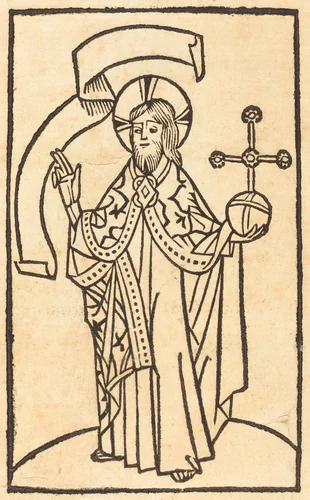 Christ as Salvator Mundi by German 15th Century, print, 1475