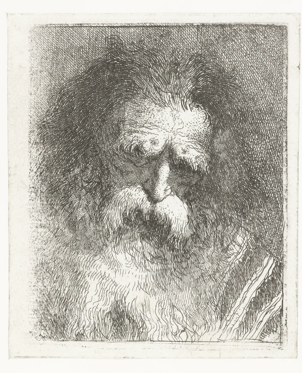 Oude man met borstelige wenkbrauwen en baard by Giovanni Domenico Tiepolo, print, 1757-1758