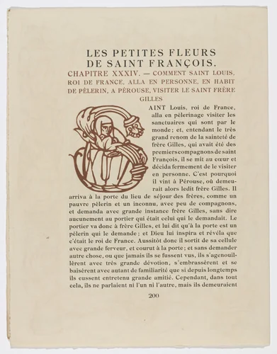 Pictorial initial (page 200) from Les Petites Fleurs de St. François (The Little Flowers of St. Francis) by Émile Bernard, illustrated book, 1928