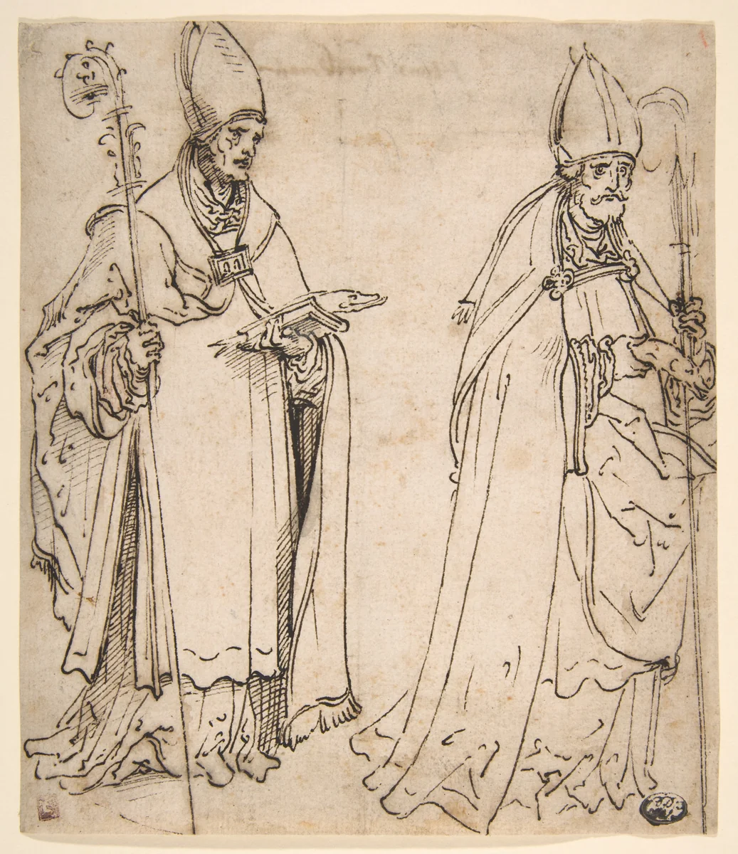 Two studies for Saint Ulrich of Augsburg by Hans Burgkmair, drawing, 1500-1510