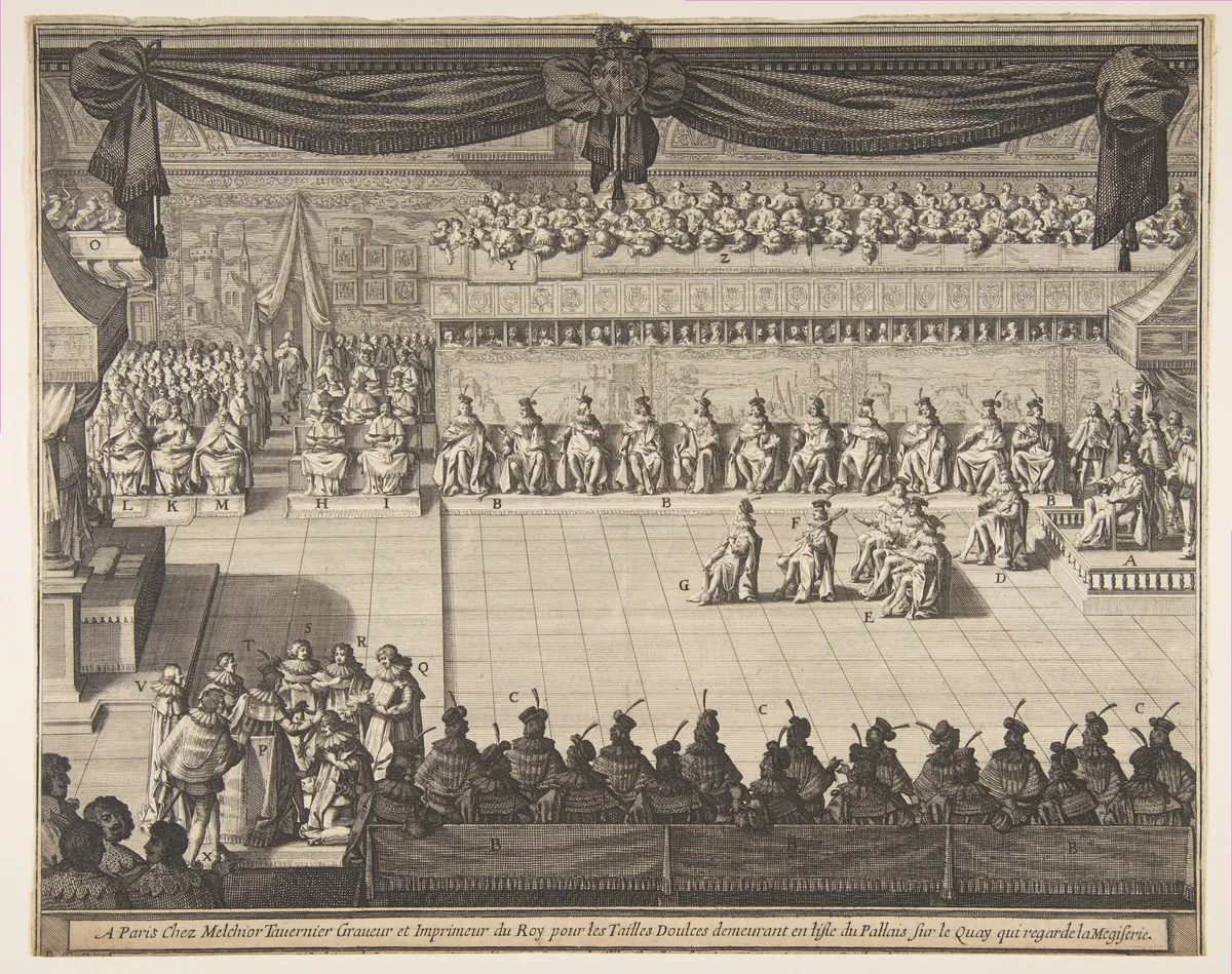 Seating Arrangement of the Chevaliers of the Order of the Holy Spirit by Abraham Bosse, print, 1634