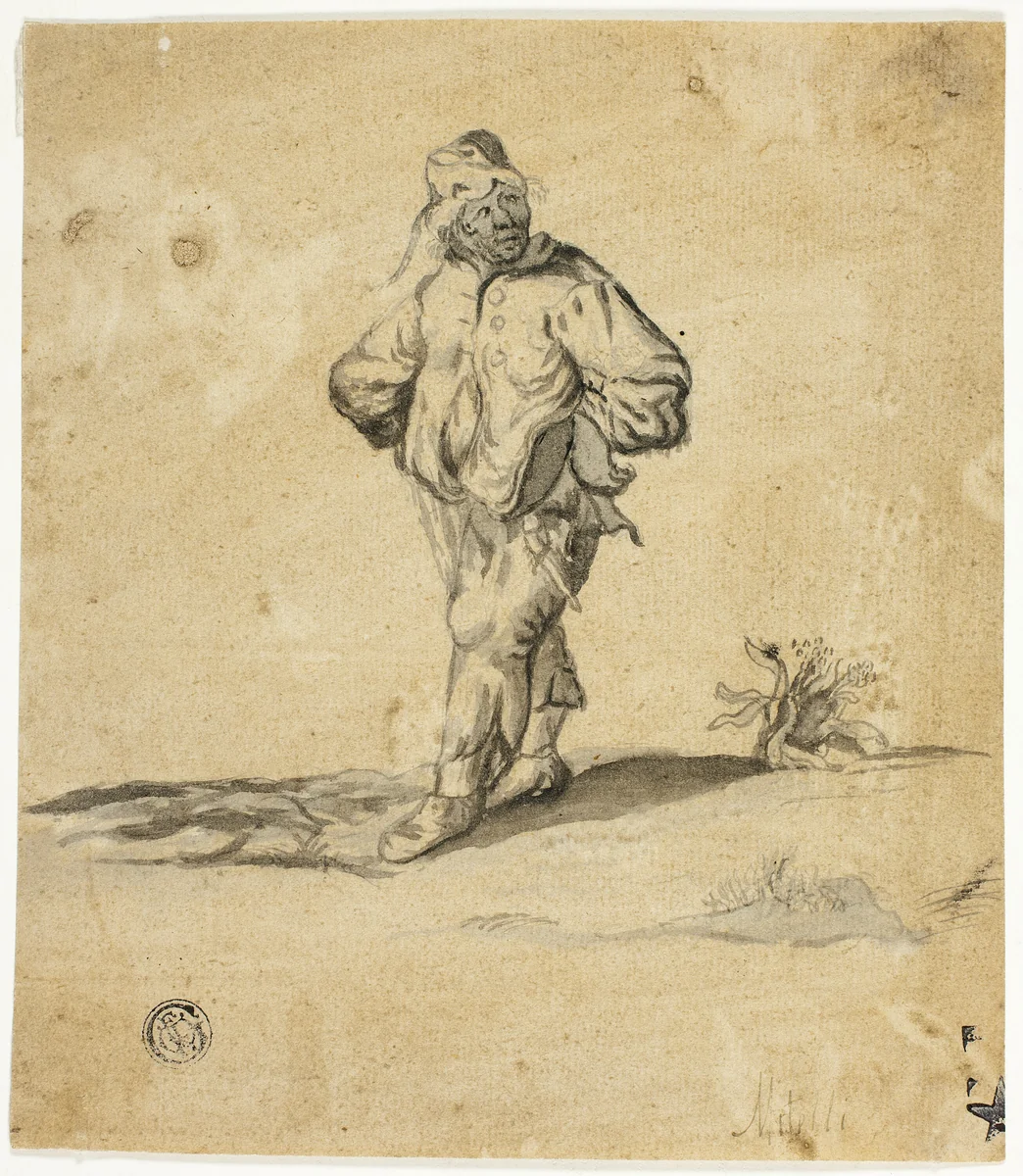 Standing Peasant with Arms Akimbo by Giuseppe Maria Mitelli, drawing, 1654-1718