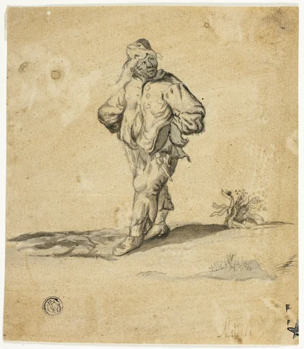 Standing Peasant with Arms Akimbo by Giuseppe Maria Mitelli, drawing, 1654-1718