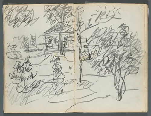 Sketchbook, The Dells, N° 127, page 066 & 67: Landscape by Maurice Prendergast, book, 1919-1921