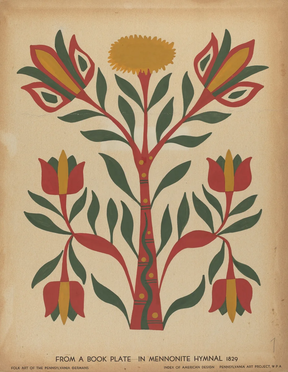 Drawing for Plate 7: From Portfolio "Folk Art of Rural Pennsylvania" by American 20th Century, index of american design, 1939